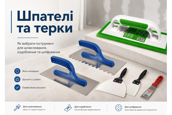 Шпателі та терки як вибрати інструмент для шпаклювання, штукатурки та оздоблення