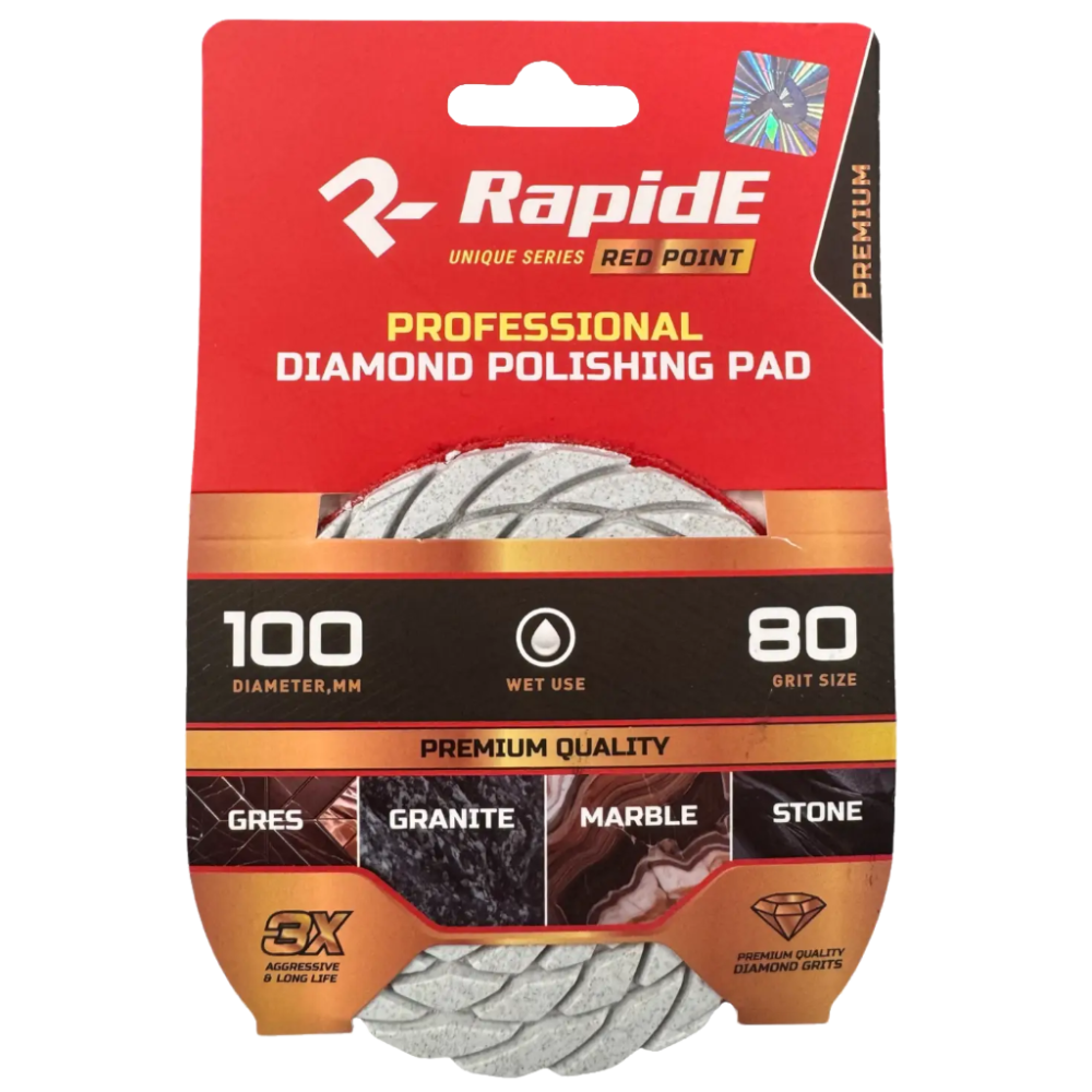 Профессиональная алмазная чашка RapidE RED POINT Ø100 мм WET USE/Влажная шлифовка, зернистость P80