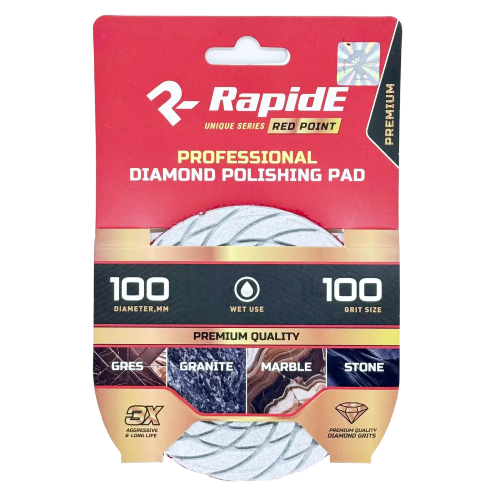 Профессиональная алмазная чашка RapidE RED POINT Ø100 мм WET USE/Влажная шлифовка, зернистость P100