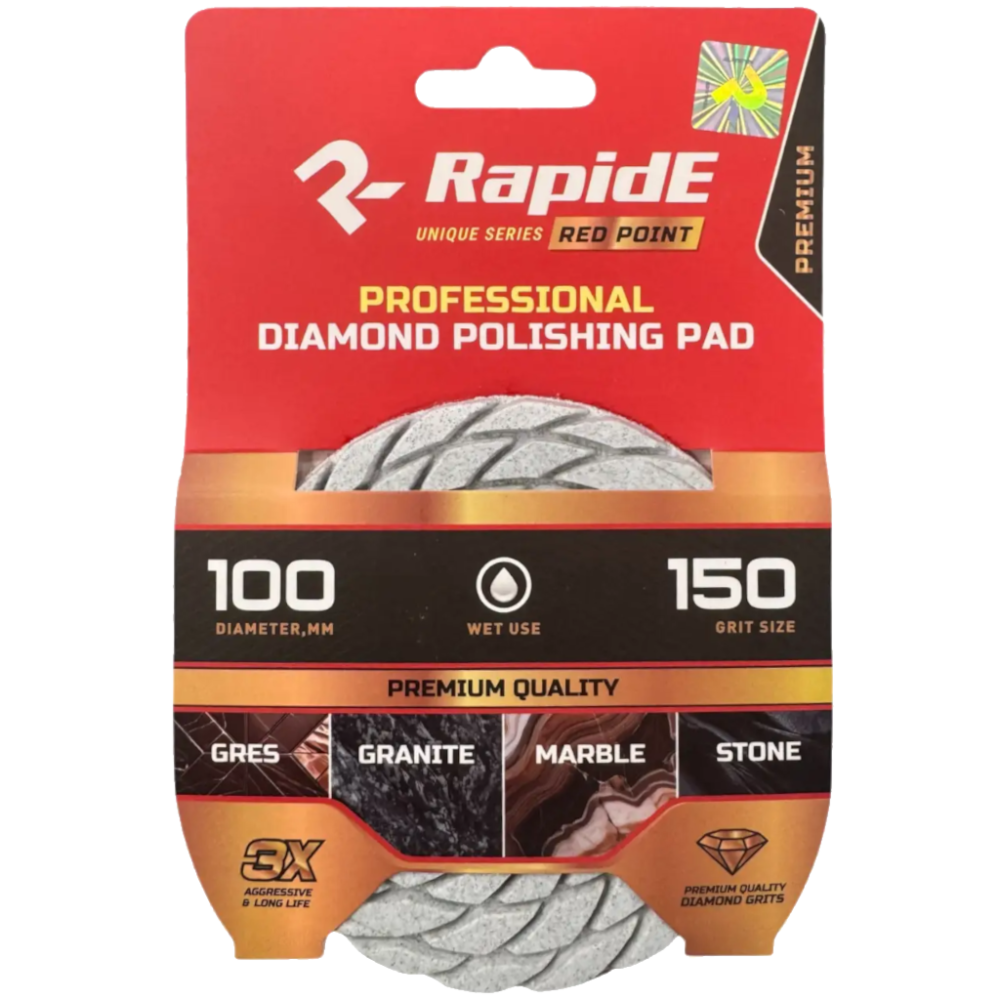 Профессиональная алмазная чашка RapidE RED POINT Ø100 мм WET USE/Влажная шлифовка, зернистость P150