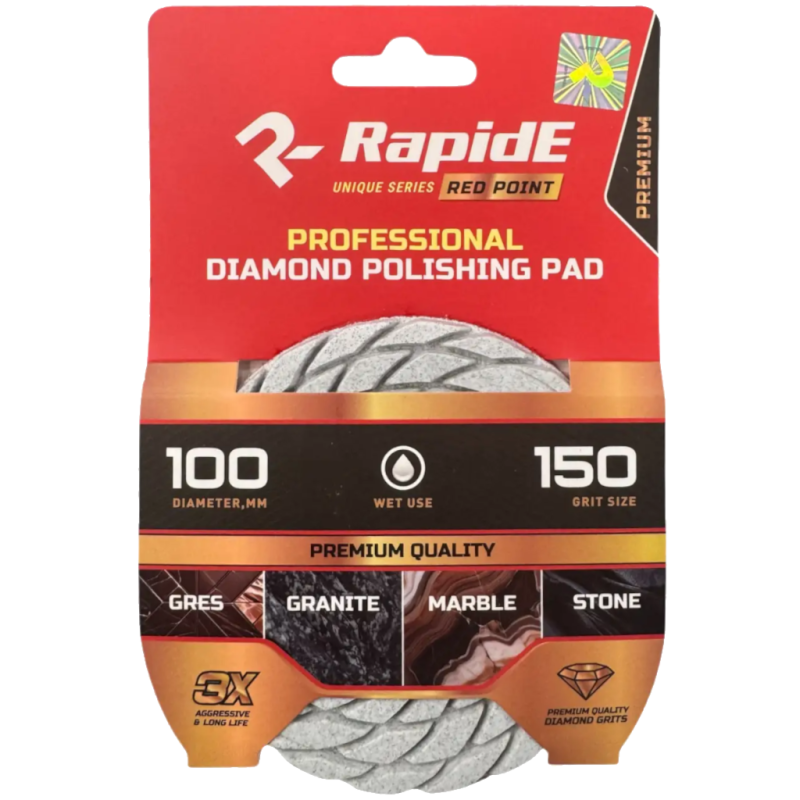 Профессиональная алмазная чашка RapidE RED POINT Ø100 мм WET USE/Влажная шлифовка, зернистость P150