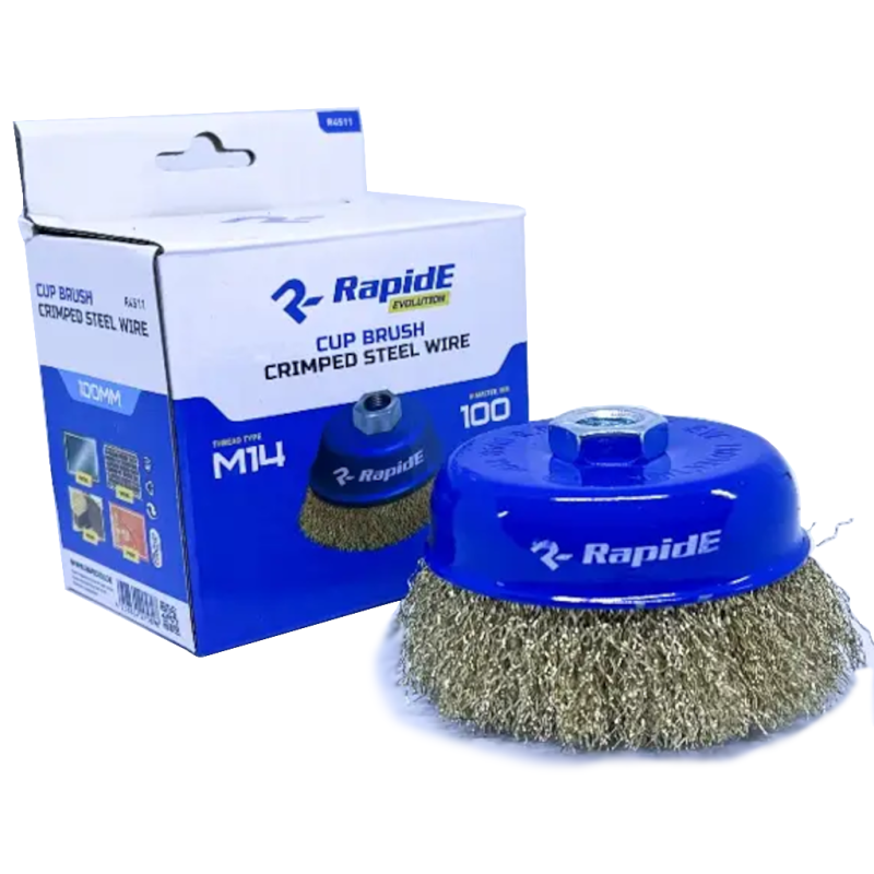 Щетка чашечная RapidE R4512 для УШМ 125mm рифленая, латунированная проволока M14