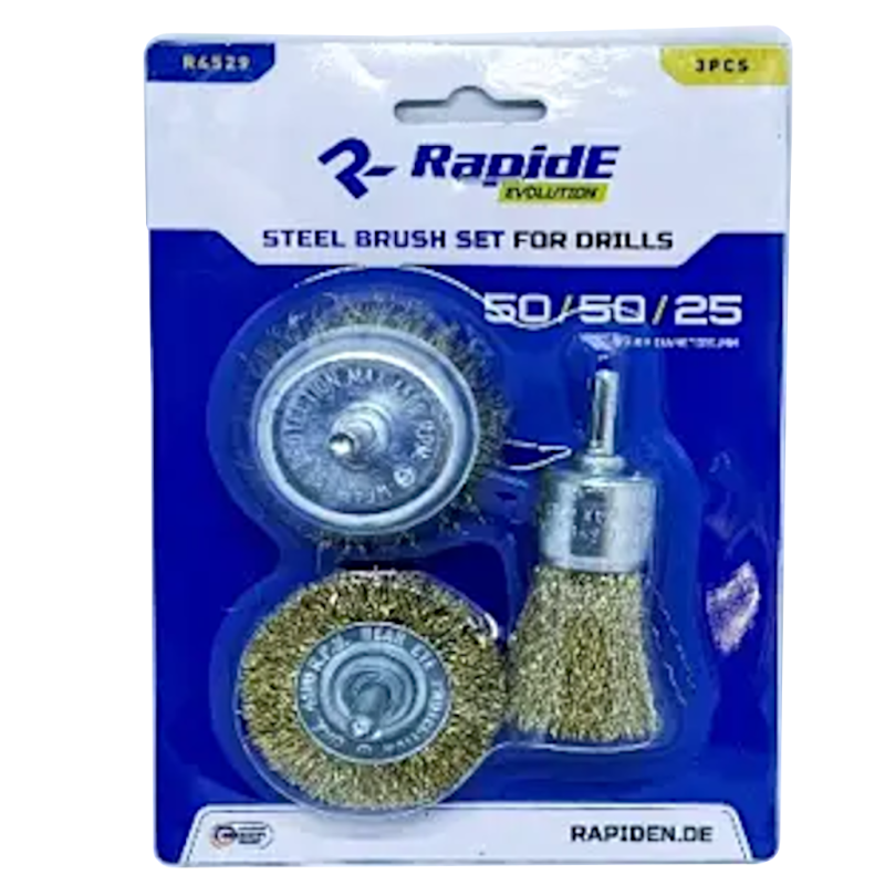 Набор щеток RapidE R4529 3pcs для дрели 25mm/50mm/50mm рифленые, латунированная проволока