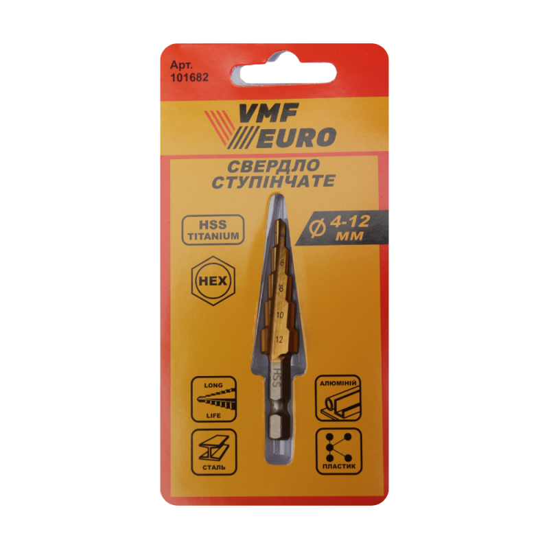 Сверло ступенчатое по металлу VMF, 4-12 мм, HSS Titanium, HEX