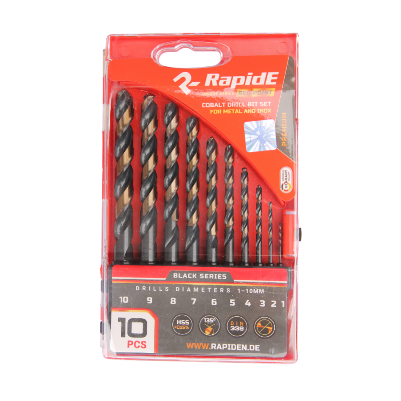 Набор сверл по металлу RapidE 10шт Black Series (1; 2; 3; 4; 5; 6; 7; 8; 9; 10 мм)