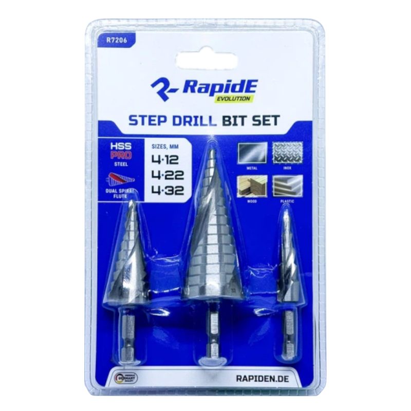 Набор ступенчатых сверл RapidE HSS PRO 3pcs (4-12mm,4-22mm,4-32mm) R7206