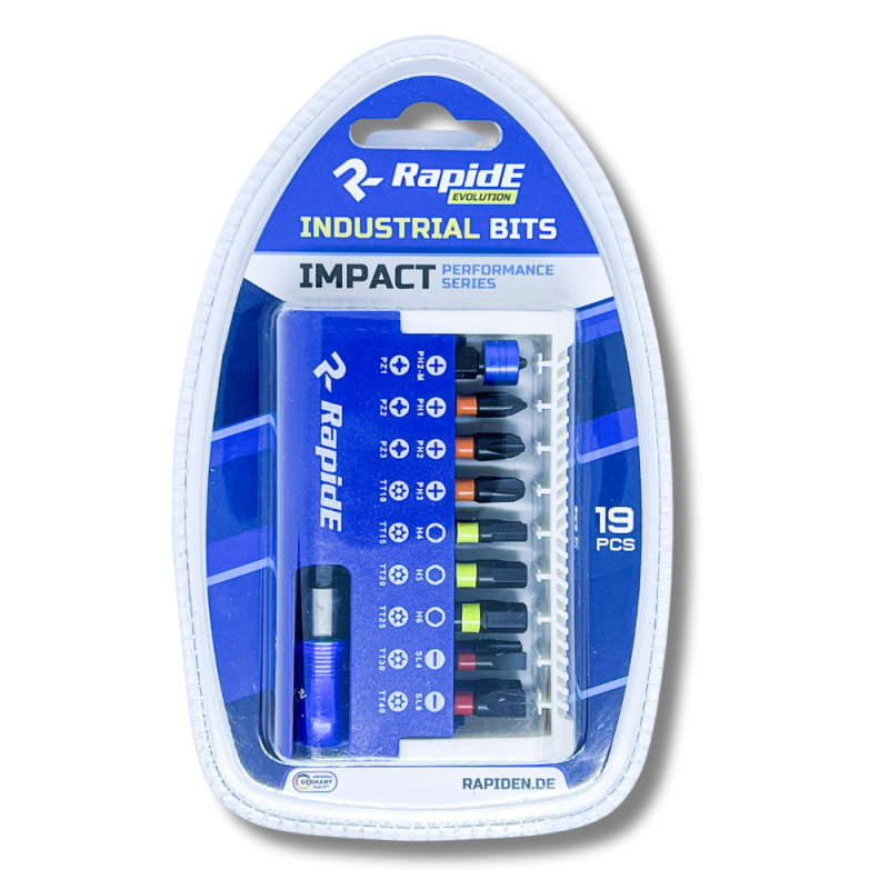 Набор бит RapidE Impact 25mm 19pcs (18шт бит + бито-держатель 60mm с фиксатором)