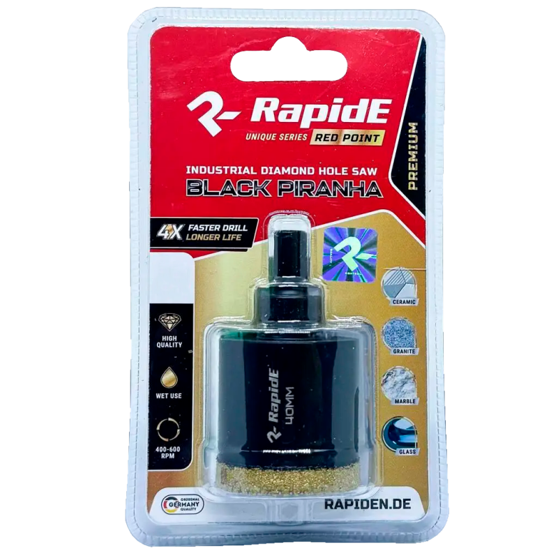 Коронка алмазна RapidE RED POINT BLACK PIRANHA 38mm (зубчаста,чорна)