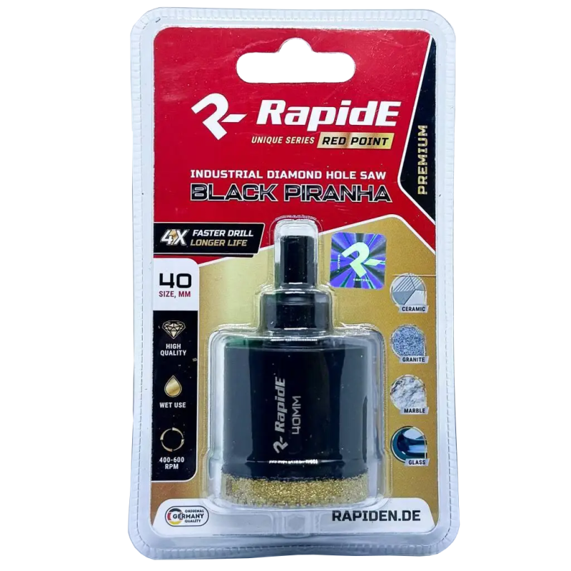 Коронка алмазна RapidE RED POINT BLACK PIRANHA 40mm (зубчаста,чорна)