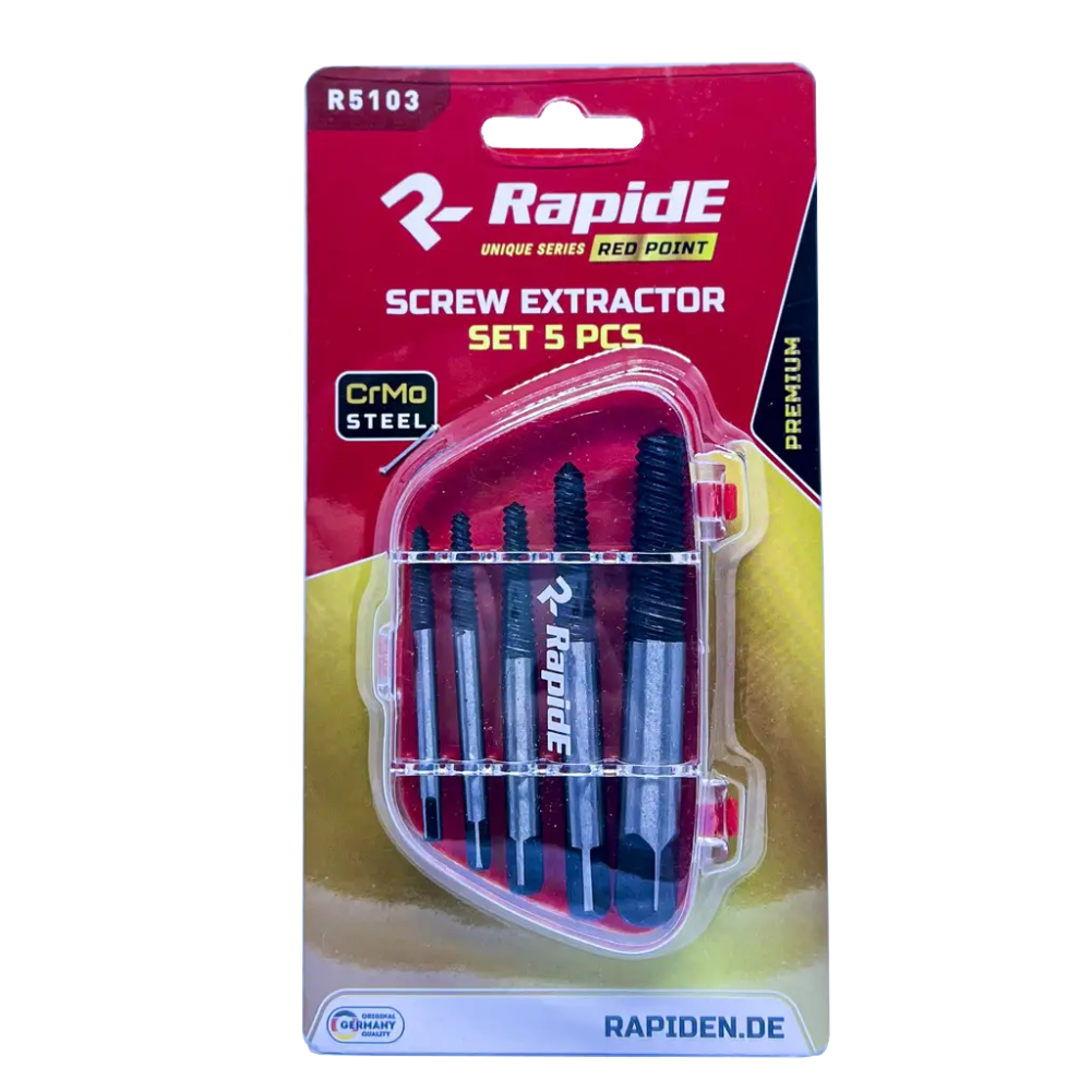 Набор экстракторов RapidE RED POINT, 5 шт., R5103 (хром-молибденовая сталь) для сломанных болтов