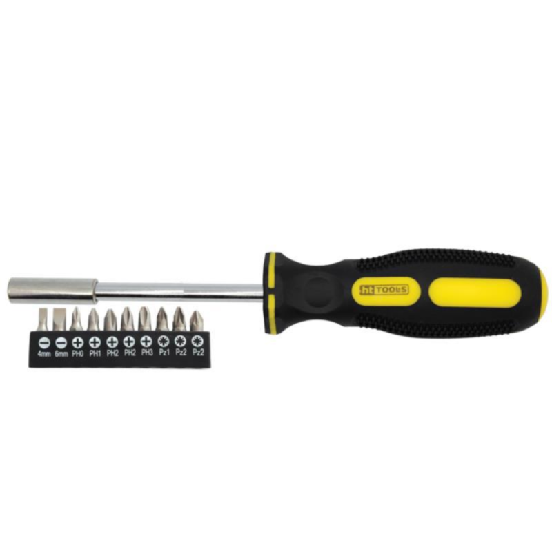 Викрутка з прогумованною ручкою HT-Tools, 10 насадок